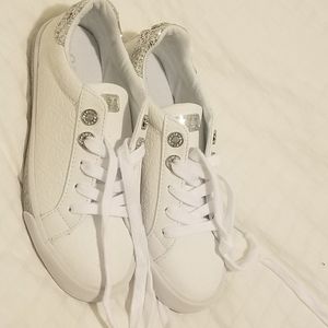 New White Guess Sneakers with Sparkles